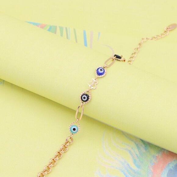 "Evil Eye Charm Rose Gold Bracelet with Butterfly Accent, XPBL1029 - Picture 4 of 13